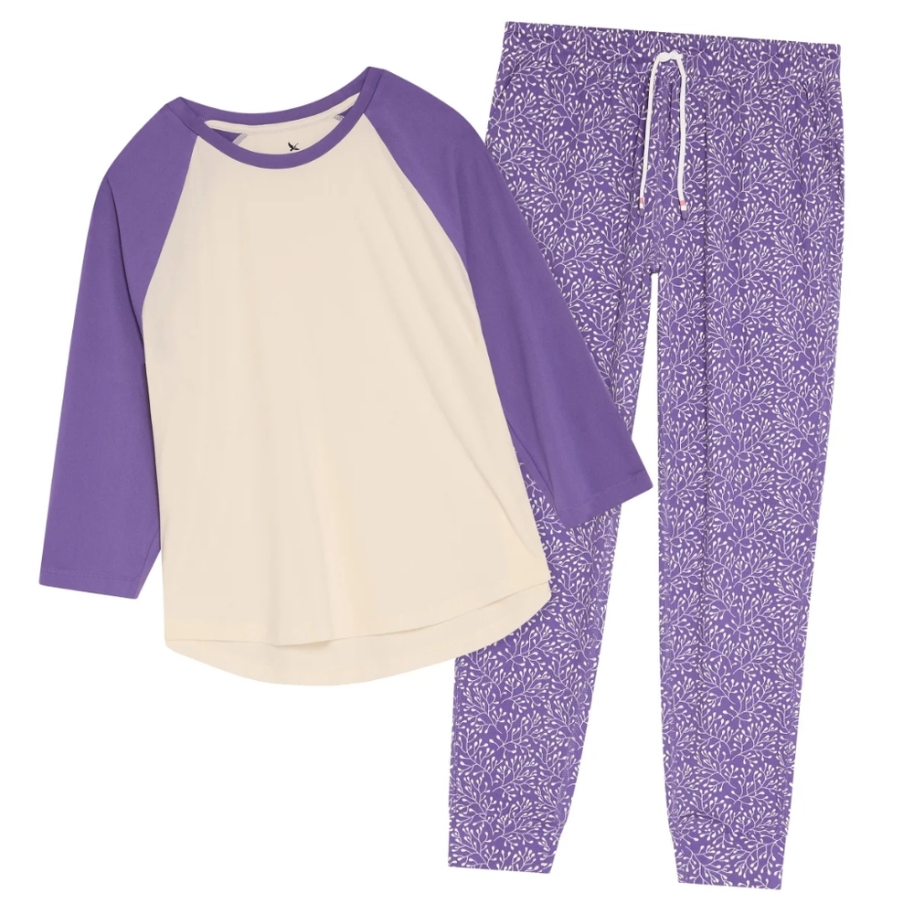 Eddie Bauer Purple and Cream Women's 2-Piece Pajama Set, NEW - Picture 4 of 7